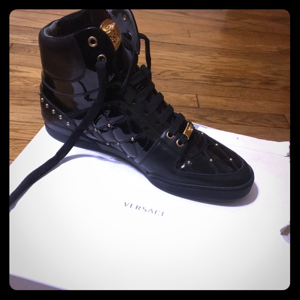 Versace quilted black and gold Medusa sneakers